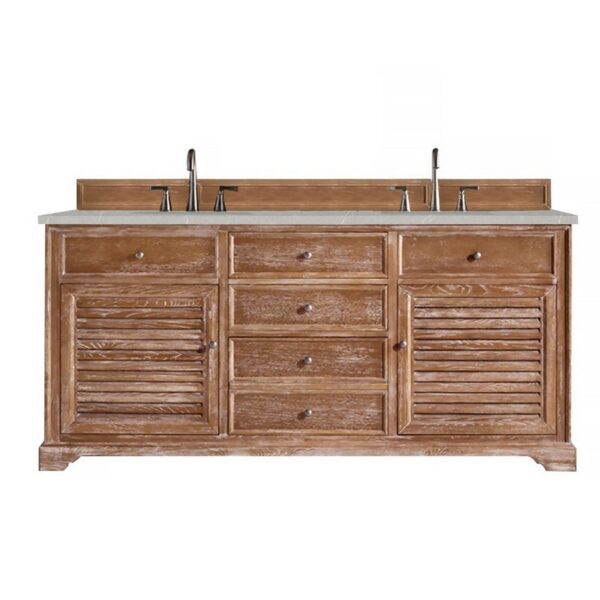 James Martin 238-104-5711-3ESR Savannah 72 Inch Double Vanity Cabinet in Driftwood with 3 CM Eternal Serena Quartz Top