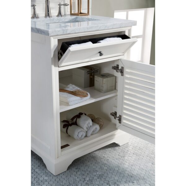 James Martin 238-104-V26-BW-3CAR Savannah 26 Inch Bright White Single Vanity with 3 cm Carrara Marble Top