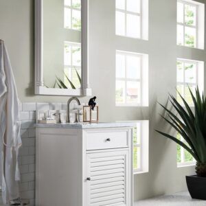 James Martin 238-104-V26-BW-3CAR Savannah 26 Inch Bright White Single Vanity with 3 cm Carrara Marble Top