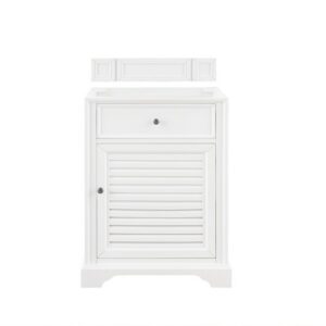 James Martin 238-104-V26-BW-3EJP Savannah 26 Inch Single Vanity Cabinet in Bright White with 3 cm Eternal Jasmine Pearl Quartz Top with Sink