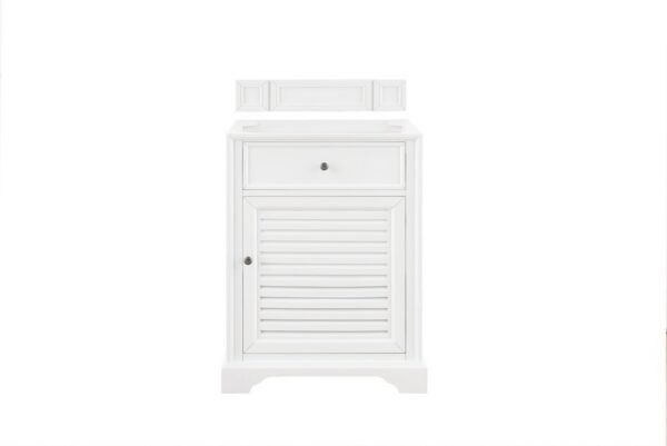 James Martin 238-104-V26-BW-3EJP Savannah 26 Inch Single Vanity Cabinet in Bright White with 3 cm Eternal Jasmine Pearl Quartz Top with Sink