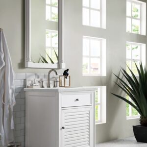 James Martin 238-104-V26-BW-3ENC Savannah 26 Inch Single Vanity Cabinet with Ethereal Noctis Quartz Top - Bright White