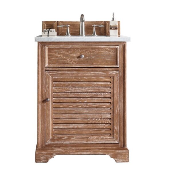 James Martin 238-104-V26-DRF-3CAR Savannah 26 Inch Driftwood Single Vanity with 3 cm Carrara Marble Top