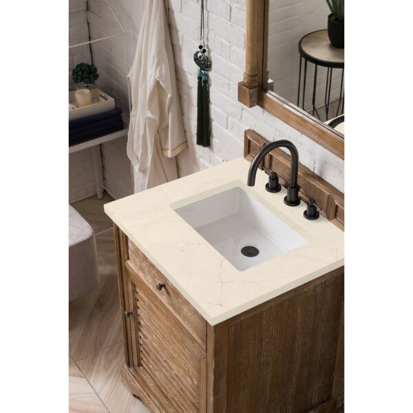 James Martin 238-104-V26-DRF-3EMR Savannah 26 Inch Single Vanity Cabinet in Driftwood with 3 CM Eternal Marfil Quartz Top