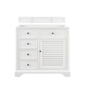 James Martin 238-104-V36-BW-3CAR Savannah 36 Inch Bright White Single Vanity with 3 cm Carrara Marble Top