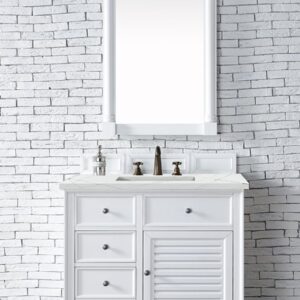 James Martin 238-104-V36-BW-3ENC Savannah 36 Inch Single Vanity Cabinet with Ethereal Noctis Quartz Top - Bright White