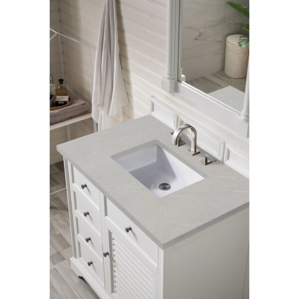 James Martin 238-104-V36-BW-3ESR Savannah 36 Inch Single Vanity Cabinet in Bright White with 3 CM Eternal Serena Quartz Top