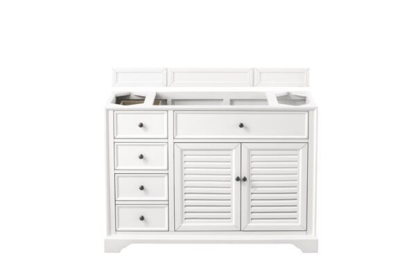 James Martin 238-104-V48-BW-3EJP Savannah 48 Inch Single Vanity Cabinet in Bright White with 3 cm Eternal Jasmine Pearl Quartz Top with Sink