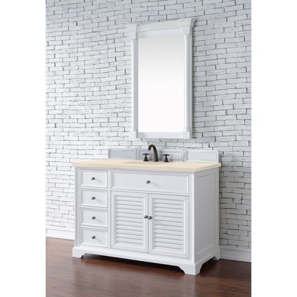 James Martin 238-104-V48-BW-3EMR Savannah 48 Inch Single Vanity Cabinet in Bright White with 3 CM Eternal Marfil Quartz Top