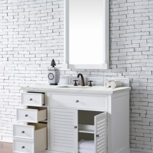 James Martin 238-104-V48-BW-3ENC Savannah 48 Inch Single Vanity Cabinet with Ethereal Noctis Quartz Top - Bright White