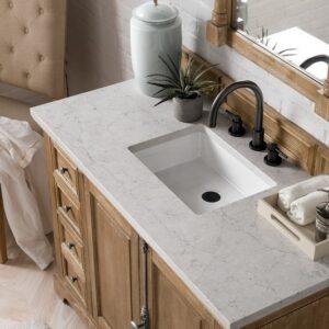 James Martin 238-105-5211-3EJP Providence 48 Inch Single Vanity Cabinet in Driftwood with 3 cm Eternal Jasmine Pearl Quartz Top with Sink