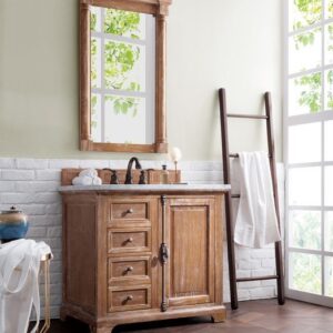 James Martin 238-105-5511-3CAR Providence 36 Inch Driftwood Single Vanity with 3 cm Carrara Marble Top