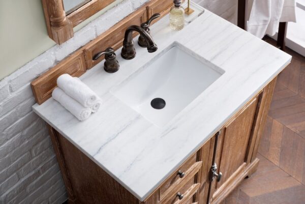 James Martin 238-105-5511-3AF Providence 36 Inch Driftwood Single Vanity with 3 cm Arctic Fall Solid Surface Top