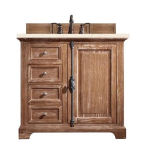 James Martin 238-105-5511-3EMR Providence 36 Inch Single Vanity Cabinet in Driftwood with 3 CM Eternal Marfil Quartz Top