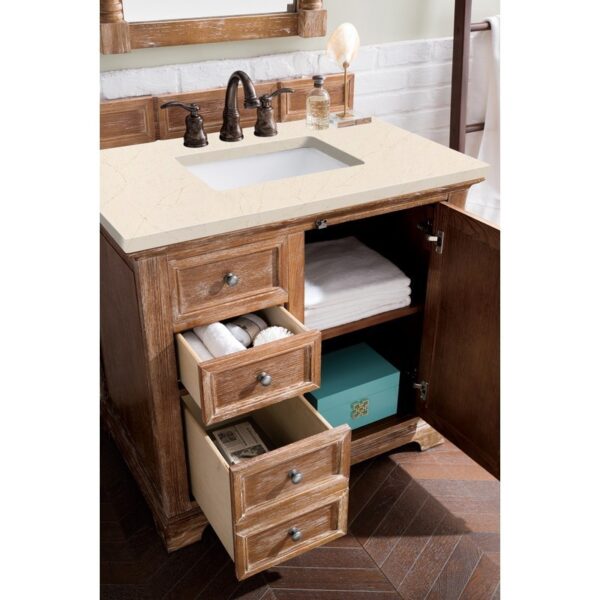 James Martin 238-105-5511-3EMR Providence 36 Inch Single Vanity Cabinet in Driftwood with 3 CM Eternal Marfil Quartz Top