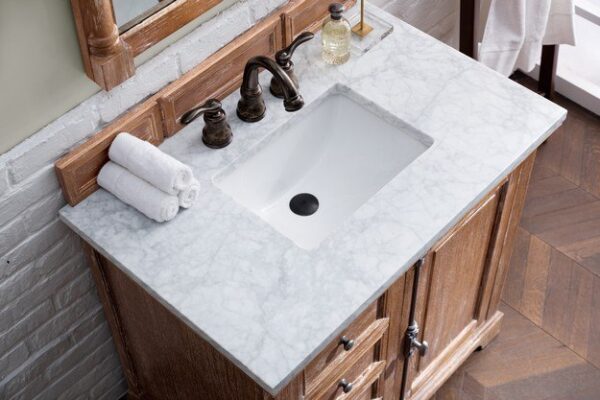 James Martin 238-105-5511-3CAR Providence 36 Inch Driftwood Single Vanity with 3 cm Carrara Marble Top