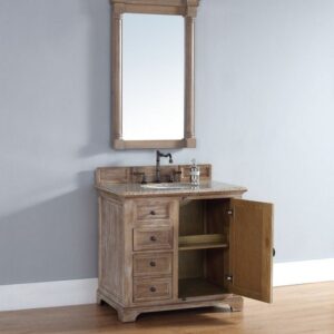 James Martin 238-105-5511-3CAR Providence 36 Inch Driftwood Single Vanity with 3 cm Carrara Marble Top