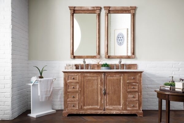 James Martin 238-105-5611-3AF Providence 60 Inch Driftwood Double Vanity with 3 cm Arctic Fall Solid Surface Top