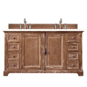 James Martin 238-105-5611-3EMR Providence 60 Inch Double Vanity Cabinet in Driftwood with 3 CM Eternal Marfil Quartz Top