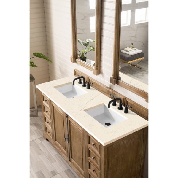 James Martin 238-105-5611-3EMR Providence 60 Inch Double Vanity Cabinet in Driftwood with 3 CM Eternal Marfil Quartz Top