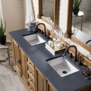 James Martin 238-105-5711-3CSP Providence 72 Inch Double Vanity Cabinet in Driftwood with 3 cm Charcoal Soapstone Quartz Top with Sink