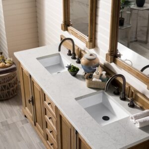 James Martin 238-105-5711-3EJP Providence 72 Inch Double Vanity Cabinet in Driftwood with 3 cm Eternal Jasmine Pearl Quartz Top with Sink