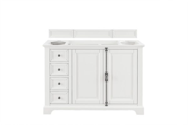 James Martin 238-105-V48-BW-3CAR Providence 48 Inch Bright White Single Vanity with 3 cm Carrara Marble Top