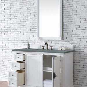 James Martin 238-105-V48-BW-3CBL Providence 48 Inch Single Vanity Cabinet with Cala Blue Quartz Top - Bright White