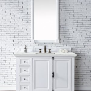 James Martin 238-105-V48-BW-3ENC Providence 48 Inch Single Vanity Cabinet with Ethereal Noctis Quartz Top - Bright White