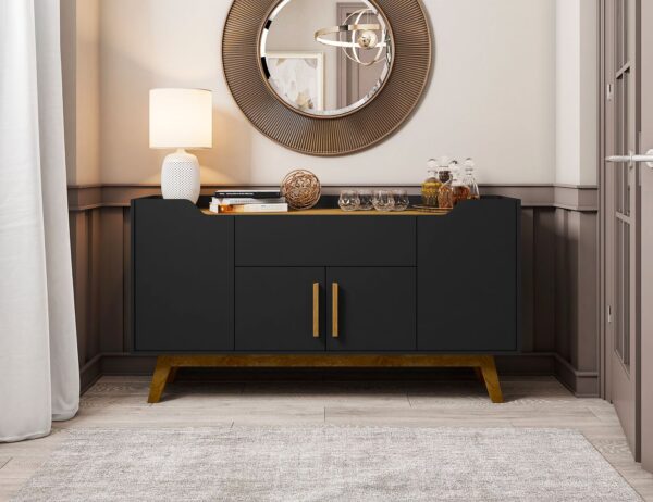 Manhattan Comfort Addie 53.54 Sideboard with 5 Shelves in Matte Black and Cinnamon