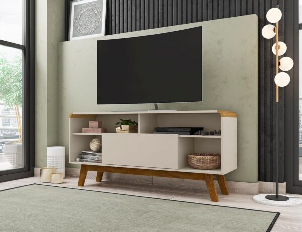 Manhattan Comfort Camberly 53.54 TV Stand with 5 Shelves in Off White and Cinnamon