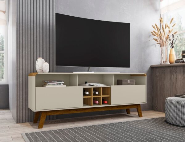 Manhattan Comfort Camberly 62.99 TV Stand with 5 Shelves and Wine Storage in Off White and Cinnamon