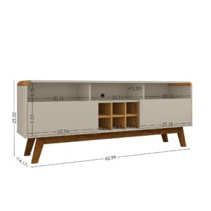 Manhattan Comfort Camberly 62.99 TV Stand with 5 Shelves and Wine Storage in Off White and Cinnamon