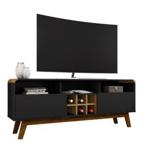 Manhattan Comfort Camberly 62.99 TV Stand with 5 Shelves and Wine Storage in Matte Black and Cinnamon