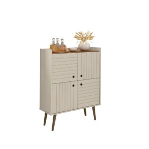 Manhattan Comfort Bogart 45.5" Mid-Century Modern Accent Cabinet in Off-White and Nature