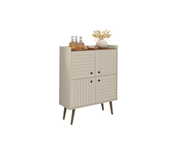 Manhattan Comfort Bogart 45.5" Mid-Century Modern Accent Cabinet in Off-White and Nature