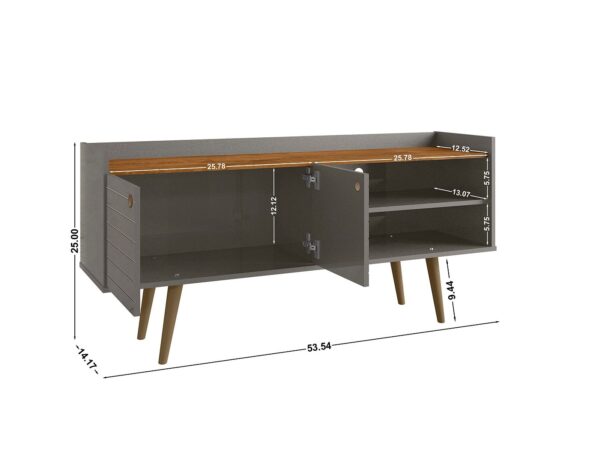 Manhattan Comfort Bogart 53.54" Mid-Century Modern TV Stand in Grey and Nature