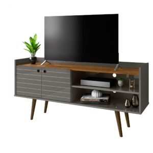 Manhattan Comfort Bogart 53.54" Mid-Century Modern TV Stand in Grey and Nature