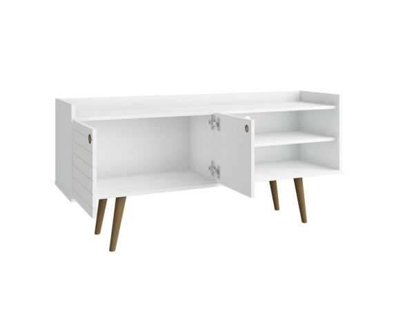 Manhattan Comfort Bogart 53.54" Mid-Century Modern TV Stand in White and Nature