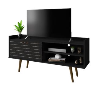 Manhattan Comfort Bogart 53.54" Mid-Century Modern TV Stand in Black and Nature