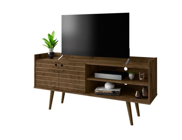 Manhattan Comfort Bogart 53.54" Mid-Century Modern TV Stand in Rustic Brown and Nature