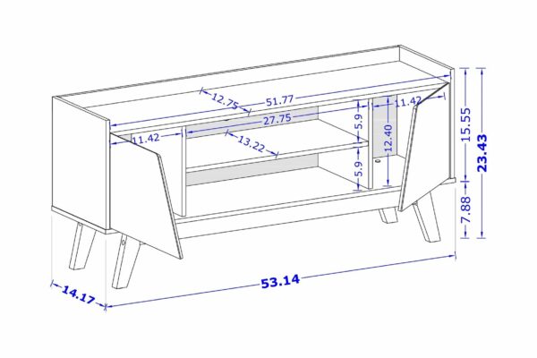 Manhattan Comfort Mid-Century Modern Marcus 53.14 TV Stand with Solid Wood Legs in Greige and Nature