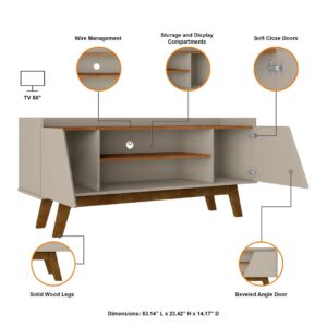 Manhattan Comfort Mid-Century Modern Marcus 53.14 TV Stand with Solid Wood Legs in Greige and Nature