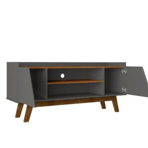 Manhattan Comfort Mid-Century Modern Marcus 53.14 TV Stand with Solid Wood Legs in Grey and Nature