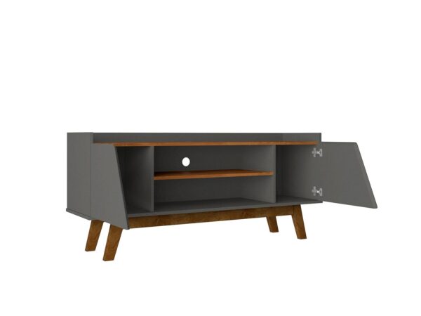 Manhattan Comfort Mid-Century Modern Marcus 53.14 TV Stand with Solid Wood Legs in Grey and Nature