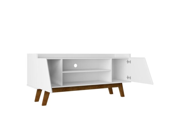 Manhattan Comfort Mid-Century Modern Marcus 53.14 TV Stand with Solid Wood Legs in White