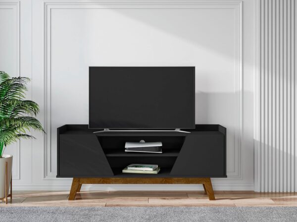 Manhattan Comfort Mid-Century Modern Marcus 53.14 TV Stand with Solid Wood Legs in  Matte Black