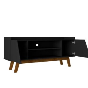 Manhattan Comfort Mid-Century Modern Marcus 53.14 TV Stand with Solid Wood Legs in  Matte Black