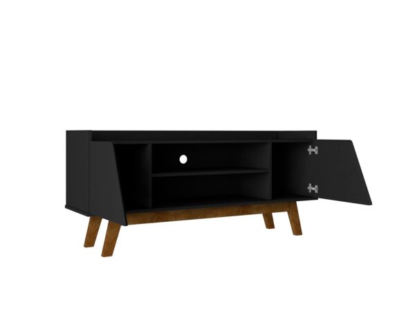 Manhattan Comfort Mid-Century Modern Marcus 53.14 TV Stand with Solid Wood Legs in  Matte Black