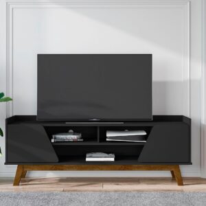 Manhattan Comfort Mid-Century Modern Marcus 62.99 TV Stand with Solid Wood Legs in  Matte Black